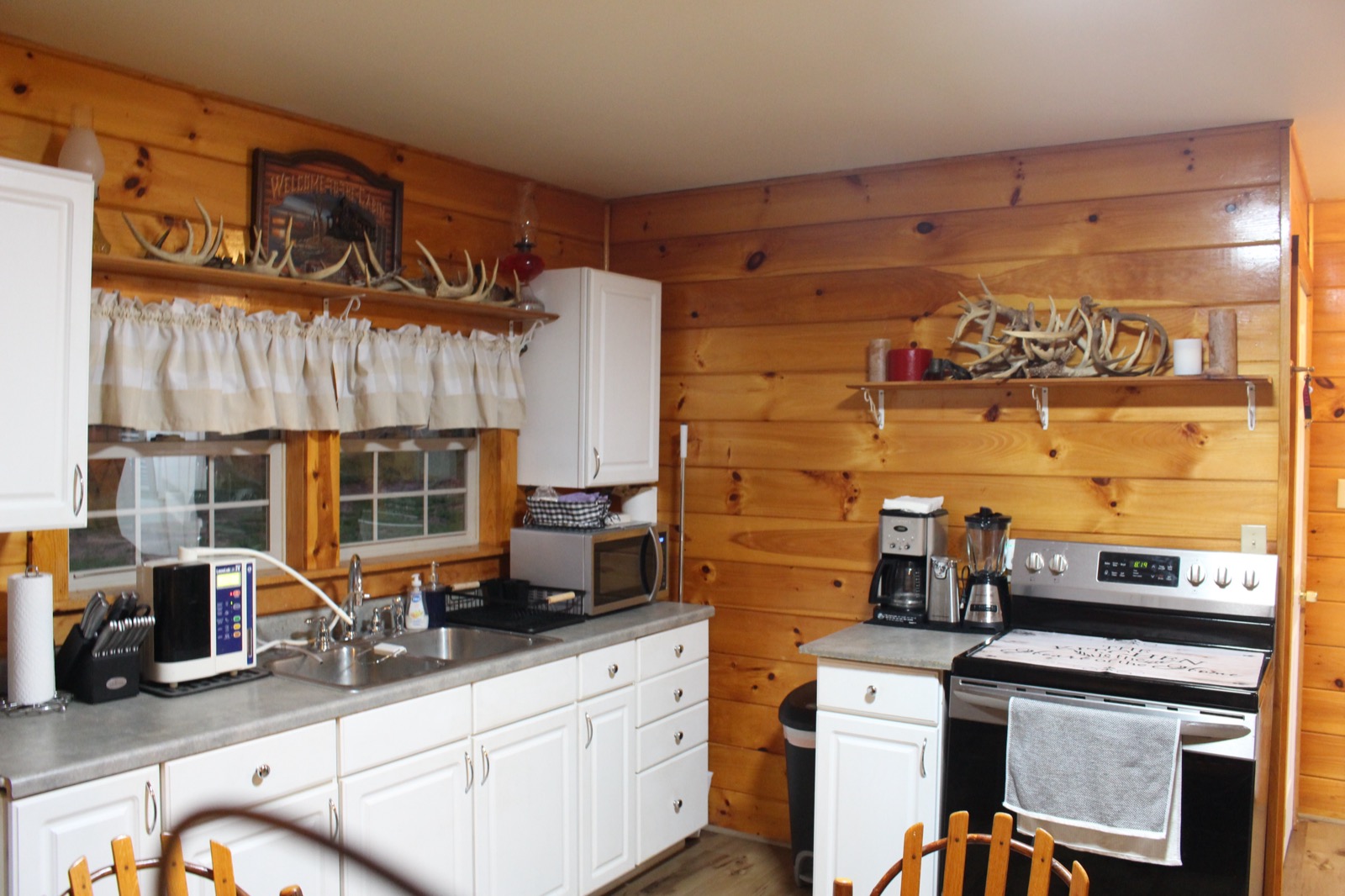 Kitchen with antler shelf decor